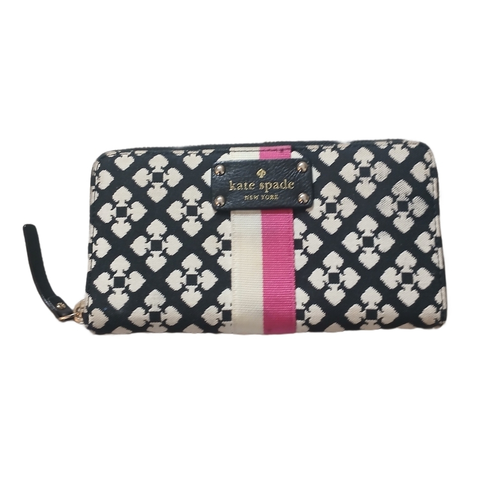 kate spade Neda Black, White and Pink Patterned Logo Zip Wallet